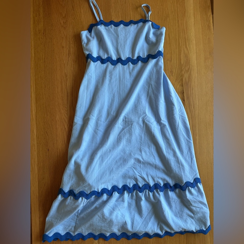 Light Blue Women’s Maxi Summer Dress with Royal Blue Trim